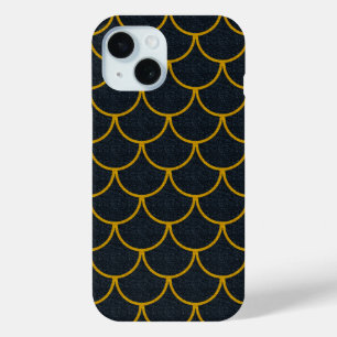 Funda Para iPhone 15 Patrón de Escala Escalonada Negro y Dorado