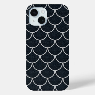 Funda Para iPhone 15 Patrón de Escala Escalonada Negro y Plateado