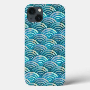 Funda Para iPhone 13 Patrón de escalas de peces de la perla azul