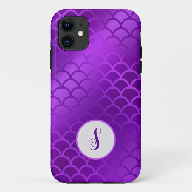 Funda De Case-Mate Para iPhone patrón de escalas de sirena púrpura inicial person (Reverso)