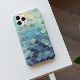 Funda Para iPhone 11 Pro Patrón de escama de pez cielo azul de fondo dorado