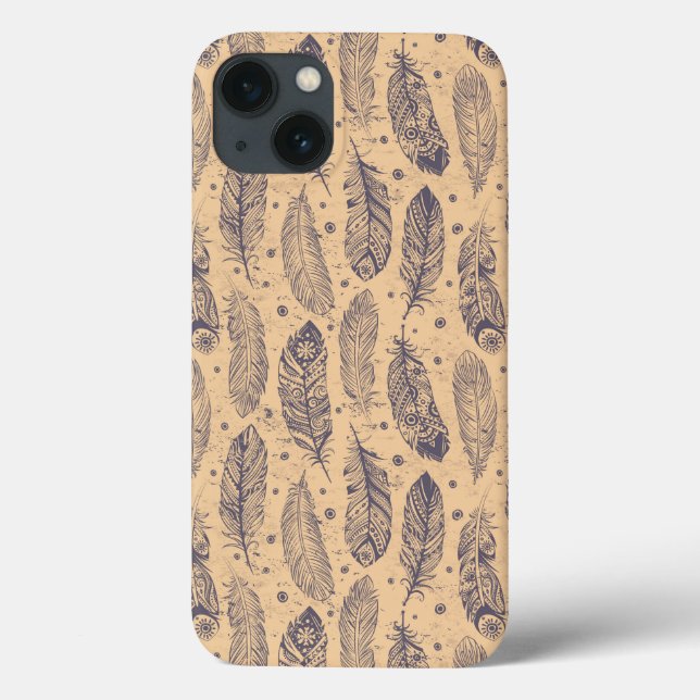 Funda De Case-Mate Para iPhone Patrón de esquema de plumas étnicas (Reverso)