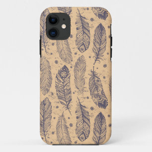 Funda Para iPhone 11 Patrón de esquema de plumas étnicas