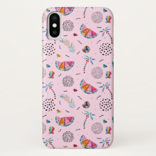 Funda Para iPhone X Patrón de estilo memphis rosado tropical