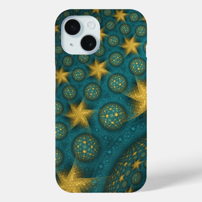 Funda De Case-Mate Para iPhone Patrón de estrellas abstractas amarillas y turques (Reverso )