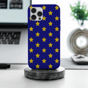 Funda Para iPhone 15 Pro Max Patrón de estrellas de oro, azul marino, exclusivo