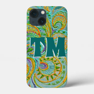 Funda Para iPhone 13 Mini Patrón de fantasía de arte folclórico y sus letras