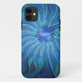 Funda Para iPhone 11 Patrón de fantasía de flor azul, arte fractal abst