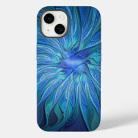 Patrón de fantasía de flor azul, arte fractal abst