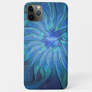 Funda Para iPhone 11 Pro Max Patrón de fantasía de flor azul, arte fractal abst