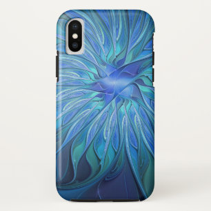Funda Para iPhone X Patrón de fantasía de flor azul, arte fractal abst