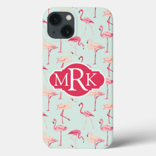 Funda Para iPhone 13 Patrón de flamenco retro   Monograma