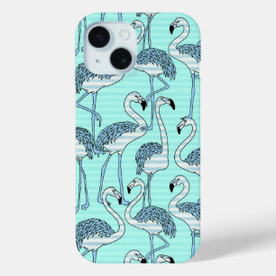 Funda Para iPhone 15 Patrón de flamencos turquesa a rayas extravagantes