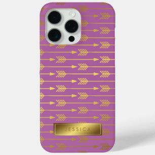Funda Para iPhone 15 Pro Max Patrón de flechas de Relieve metalizado dorado de