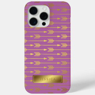Funda Para iPhone 15 Pro Max Patrón de flechas de Relieve metalizado dorado de 