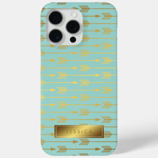 Funda Para iPhone 15 Pro Max Patrón De Flechas De Relieve metalizado dorado De