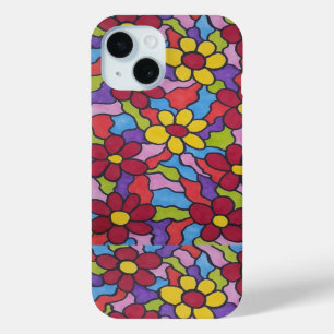 Funda Para iPhone 15 Patrón de flor arco iris retro