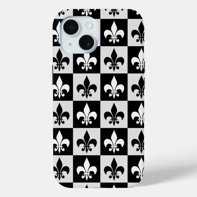 Funda De Case-Mate Para iPhone Patrón de flor blanco negro controlado-De-Lis (Reverso )