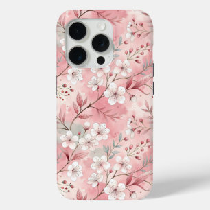 Funda Para iPhone 15 Pro Patrón de Flor de Sakura Rosa