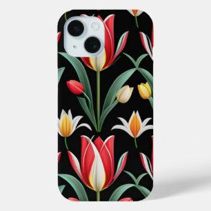 Funda Para iPhone 15 Patrón de flor de tulipán rojo recortado en fondo 