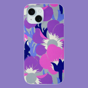 Funda Para iPhone 15 Patrón de flor de viento rosa y púrpura negrita re