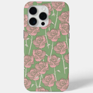 Funda Para iPhone 15 Pro Max Patrón de flor del Retro Rosa Verde Y2K 70s