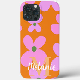 Funda Para iPhone 13 Pro Max Patrón de flor genial naranja brillante Nombre    