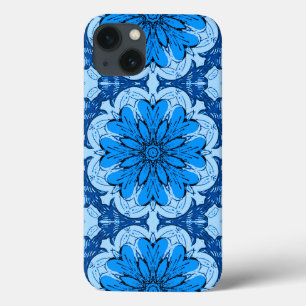 Funda Para iPhone 13 Patrón de flor geométrica en azul claro y azul cla