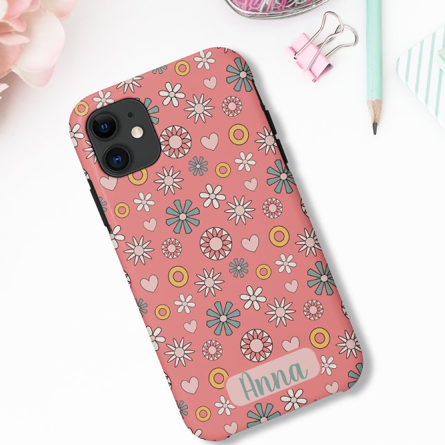 Funda De Case-Mate Para iPhone Patrón de flor rosa retro (Subido por el creador)