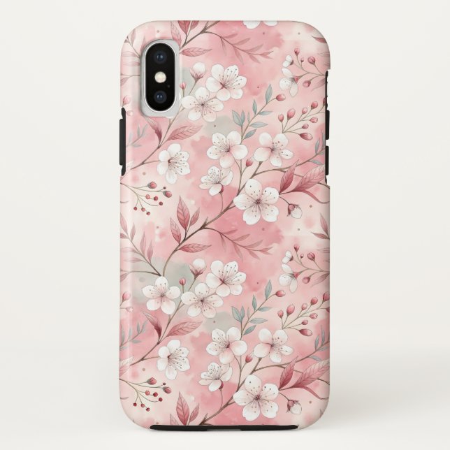 Funda De Case-Mate Para iPhone Patrón de flor sakura rosado (Reverso)