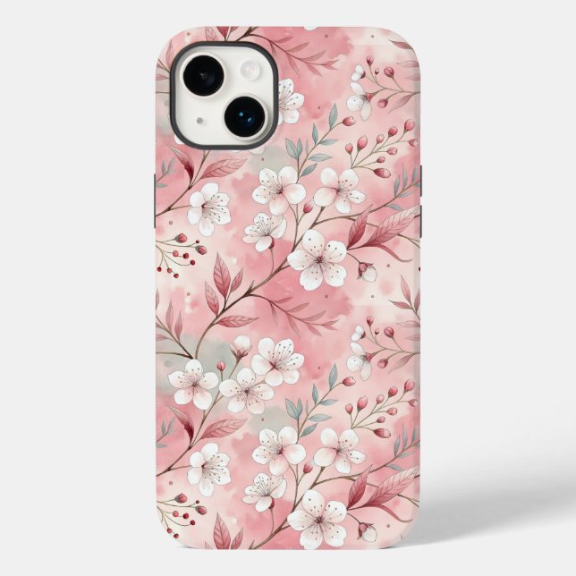 Funda De Case-Mate Para iPhone Patrón de flor sakura rosado (Reverso )