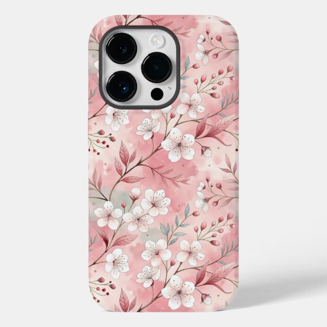 Funda De Case-Mate Para iPhone Patrón de flor sakura rosado (Reverso )