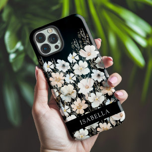 Funda Para iPhone 15 Pro Max Patrón de Flor Silvestre en Personalizado Negro