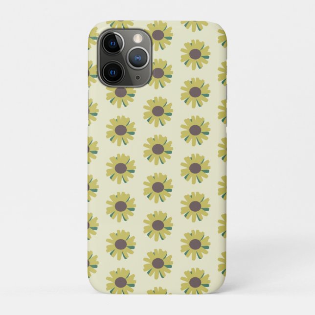 Funda De Case-Mate Para iPhone Patrón de Flor Simple de Girasol Marrón Verde Amar (Reverso)