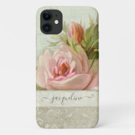 Funda Para iPhone 11 Patrón de floral con pintura Rosa rosa rosa vintag