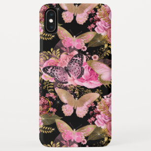 Funda Para iPhone XS Max Patrón de floral y mariposa de oro Rosa
