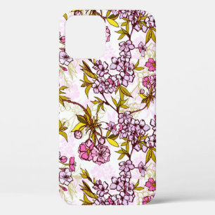 Funda Para iPhone 12 Patrón de florecimiento del cerezo