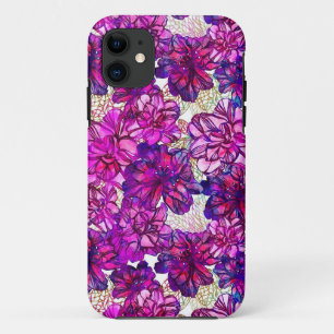Funda Para iPhone 11 Patrón De Flores Abstractas Rosa Y Púrpura