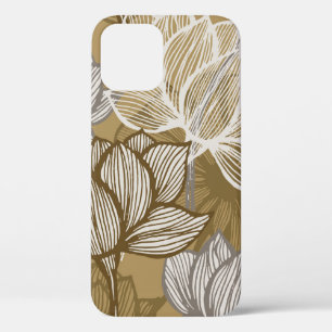 Funda Para iPhone 12 Patrón de flores Art Deco. Arte de la línea dorada