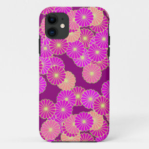 Funda Para iPhone 11 Patrón de flores Art Deco - tonos de violeta, cora