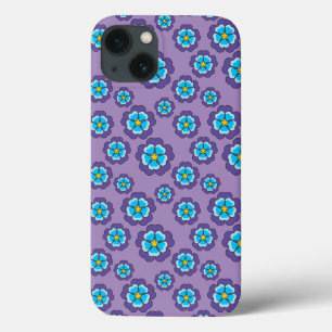 Funda Para iPhone 13 Patrón de flores azules violetas