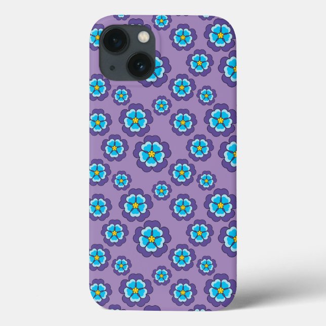 Funda De Case-Mate Para iPhone Patrón de flores azules violetas (Reverso)