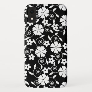 Funda Para iPhone XR Patrón de flores blancas negras