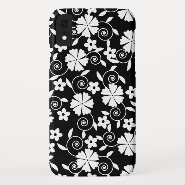 Funda De Case-Mate Para iPhone Patrón de flores blancas negras (Reverso)