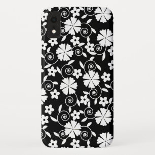 Funda Para iPhone XR Patrón de flores blancas negras lindas