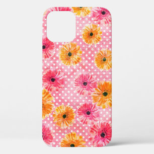 Funda Para iPhone 12 Patrón de flores color agua rosa y gerbera amarill