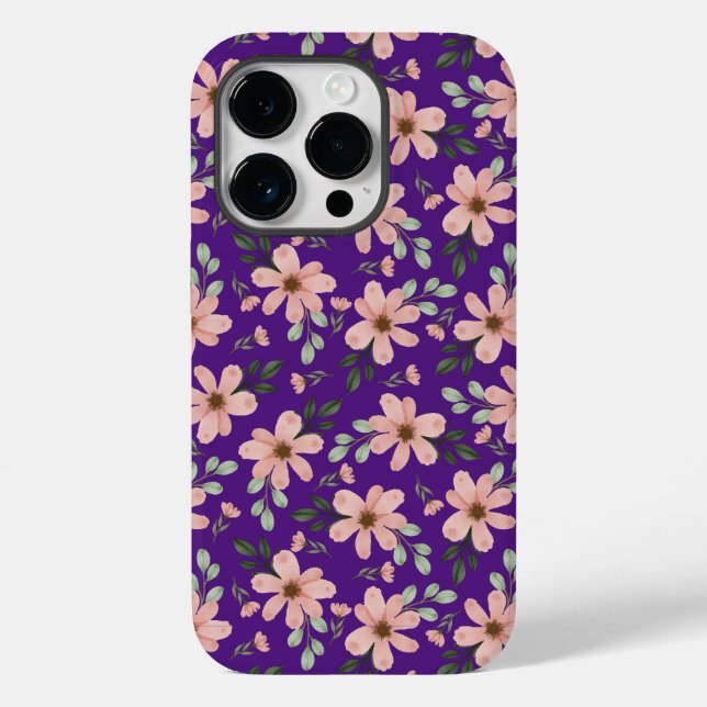 Funda De Case-Mate Para iPhone patrón de flores de acuarela rosadas (Reverso )