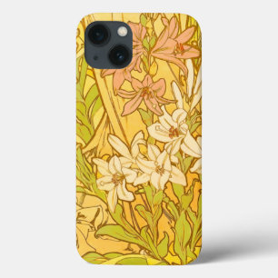 Funda Para iPhone 13 Patrón de flores de lirio de Alphonse Mucha: Art N