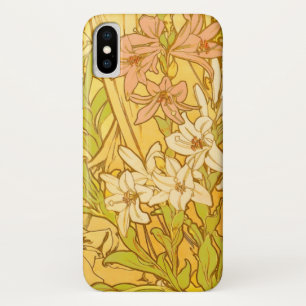 Funda Para iPhone X Patrón de flores de lirio de Alphonse Mucha: Art N