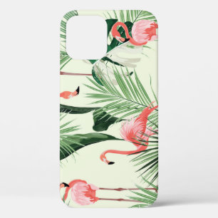 Funda Para iPhone 12 Patrón de flores exóticas Flamingo rosa